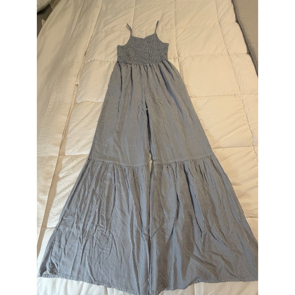 Japna Jumpsuit Romper Women’s Size S Wide Leg Palazzo Cottage Striped Smocked